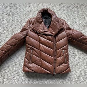 Mauritius brown genuine leather Quilted Jacket